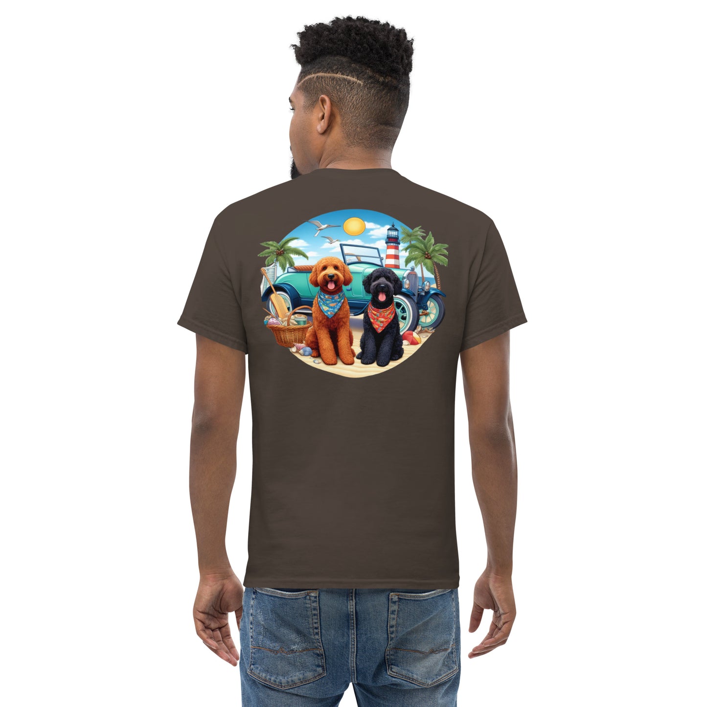 Doodles Antique Car on Beach -  Men's Classic Gildan T Shirt