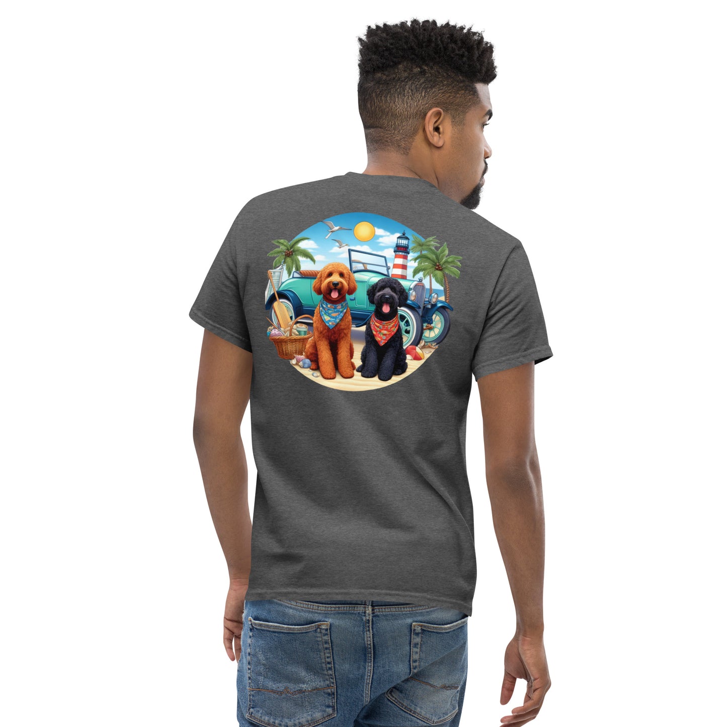 Doodles Antique Car on Beach -  Men's Classic Gildan T Shirt