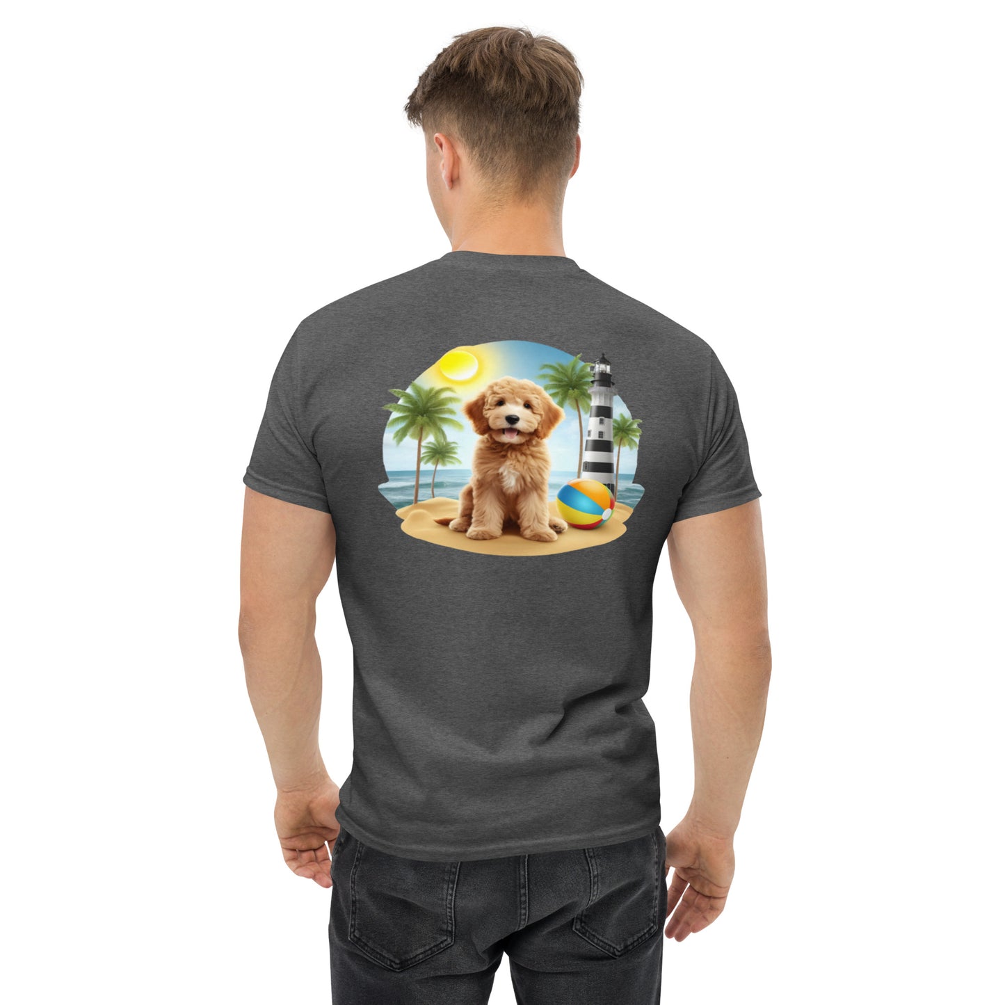 Doodle on Beach with Lighthouse - Men's Classic Gildan T Shirt