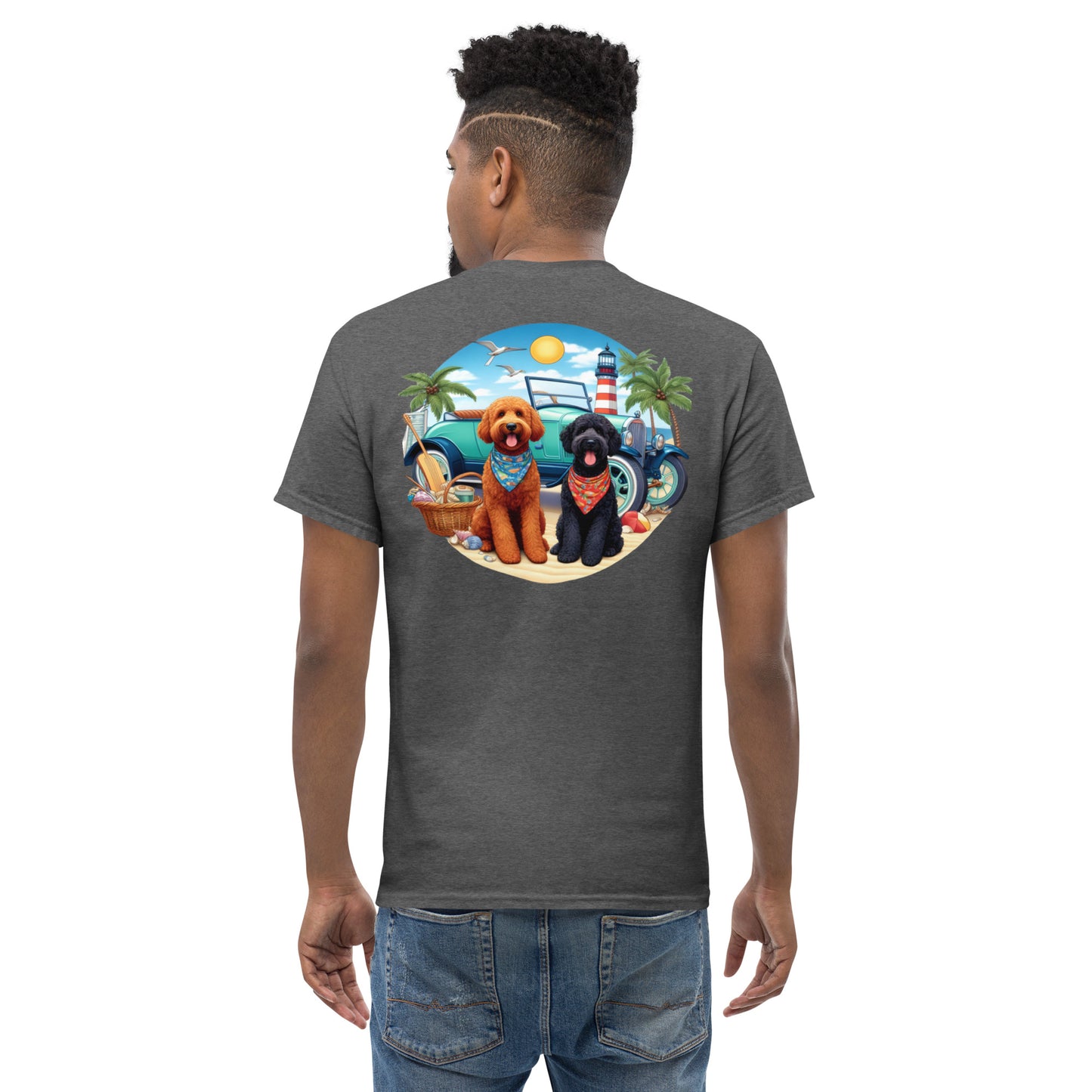 Doodles Antique Car on Beach -  Men's Classic Gildan T Shirt