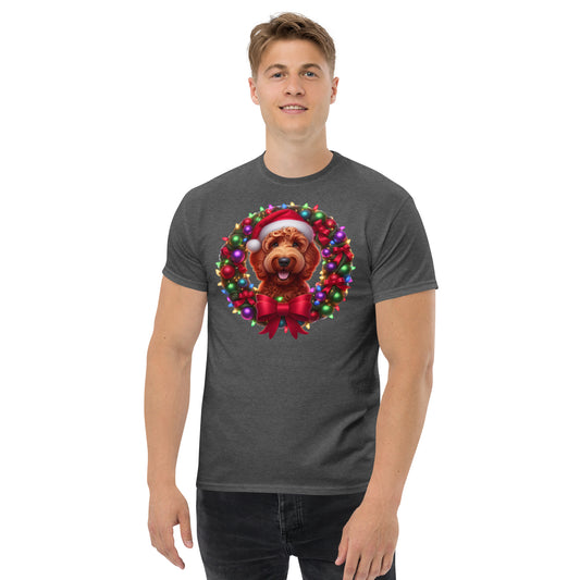Red Christmas Doodle Wreath - Adult Unisex Classic Gildan T Shirt