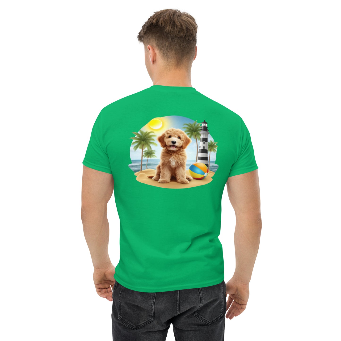 Doodle on Beach with Lighthouse - Men's Classic Gildan T Shirt