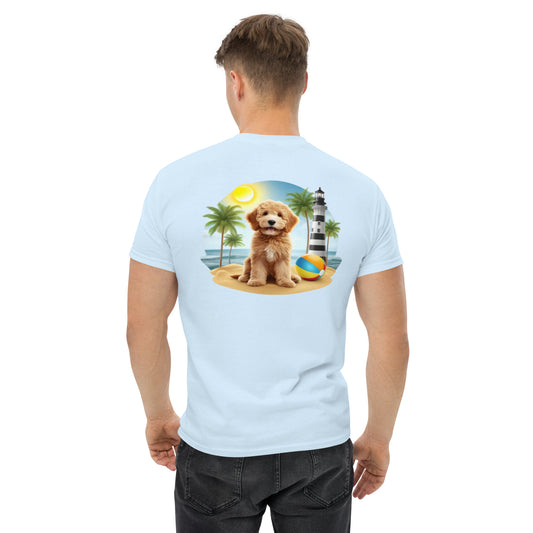 Doodle on Beach with Lighthouse - Men's Classic Gildan T Shirt