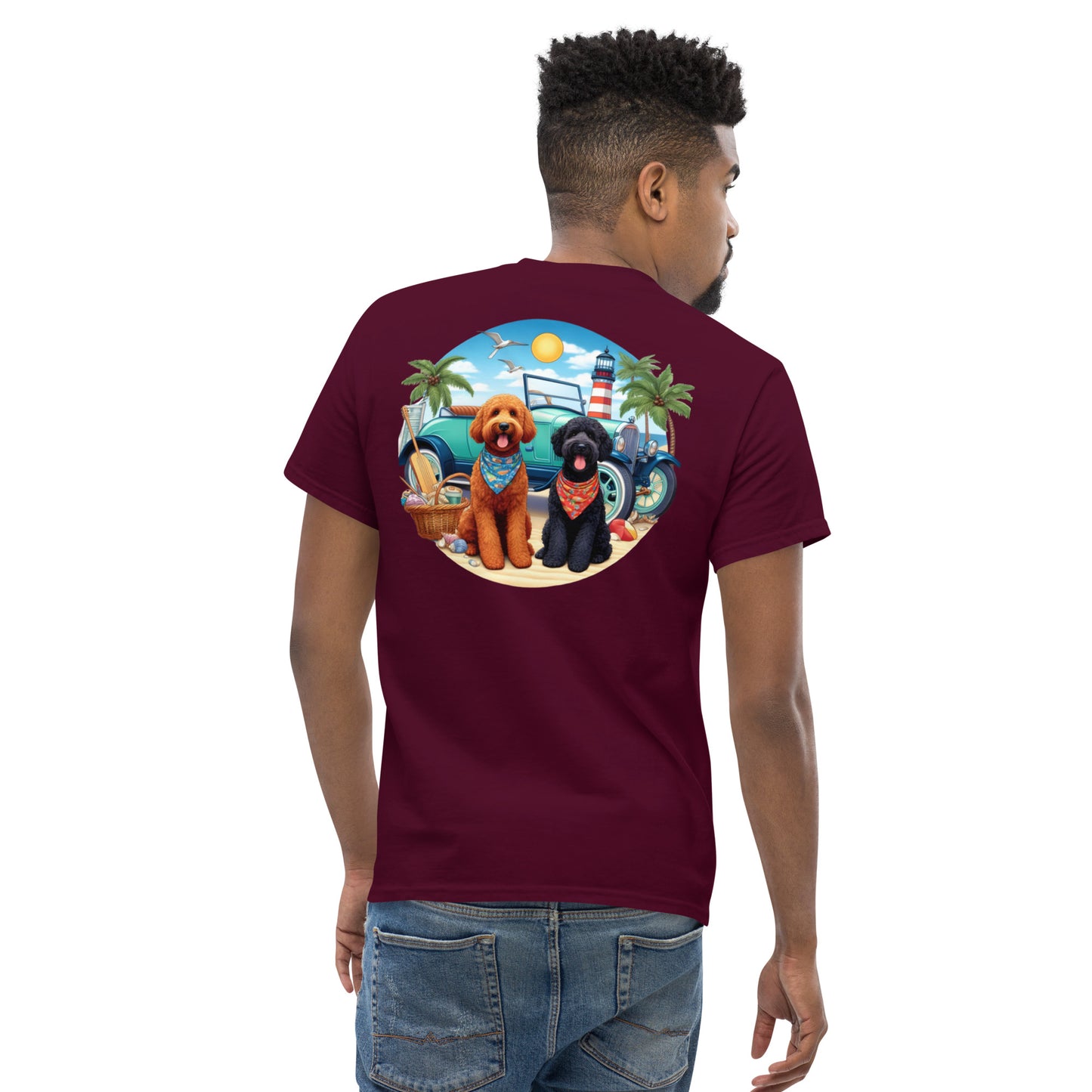 Doodles Antique Car on Beach -  Men's Classic Gildan T Shirt