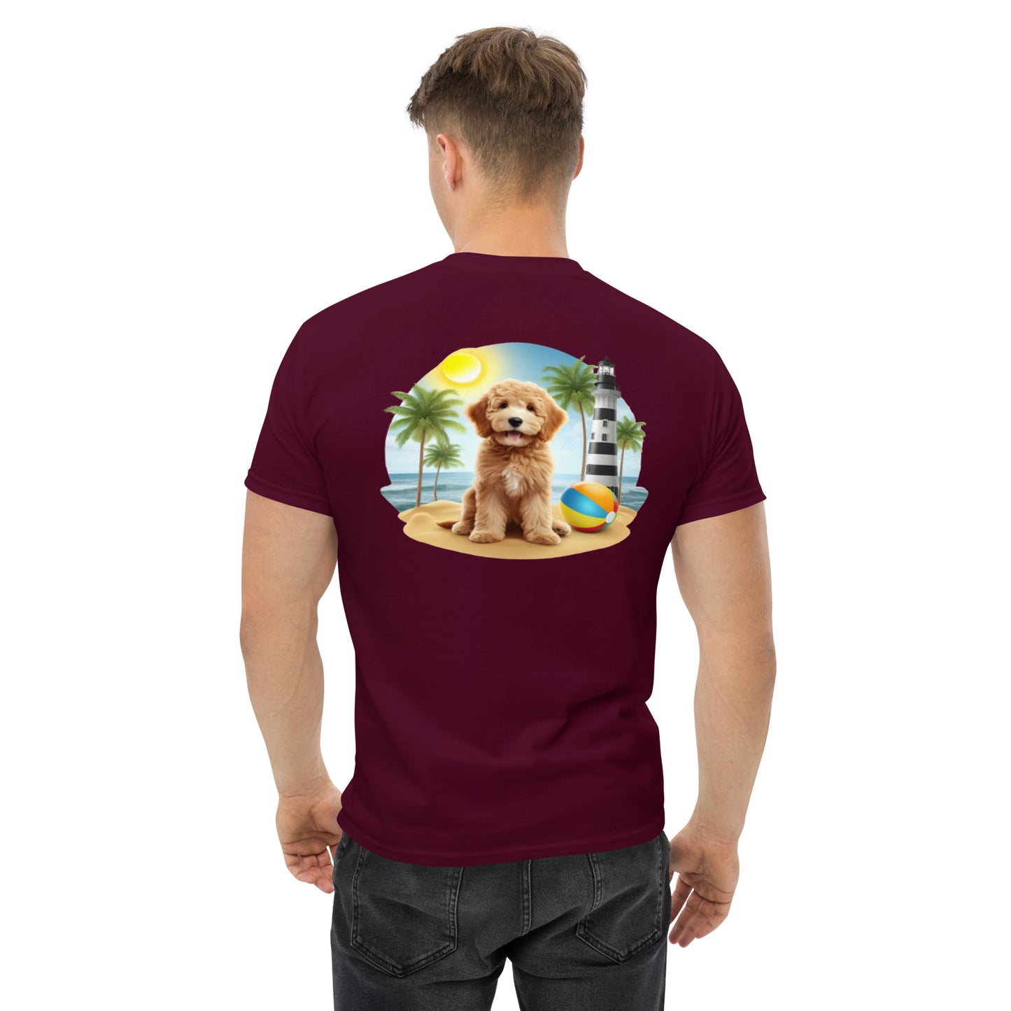 Doodle on Beach with Lighthouse - Men's Classic Gildan T Shirt