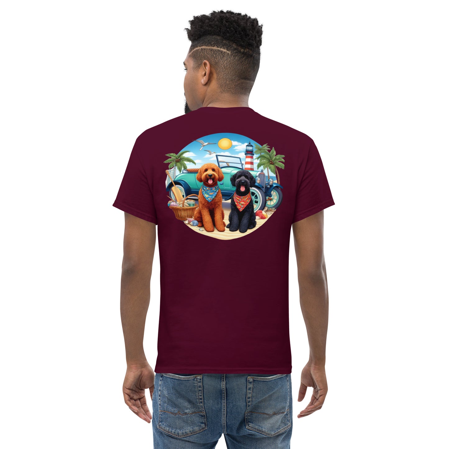 Doodles Antique Car on Beach -  Men's Classic Gildan T Shirt