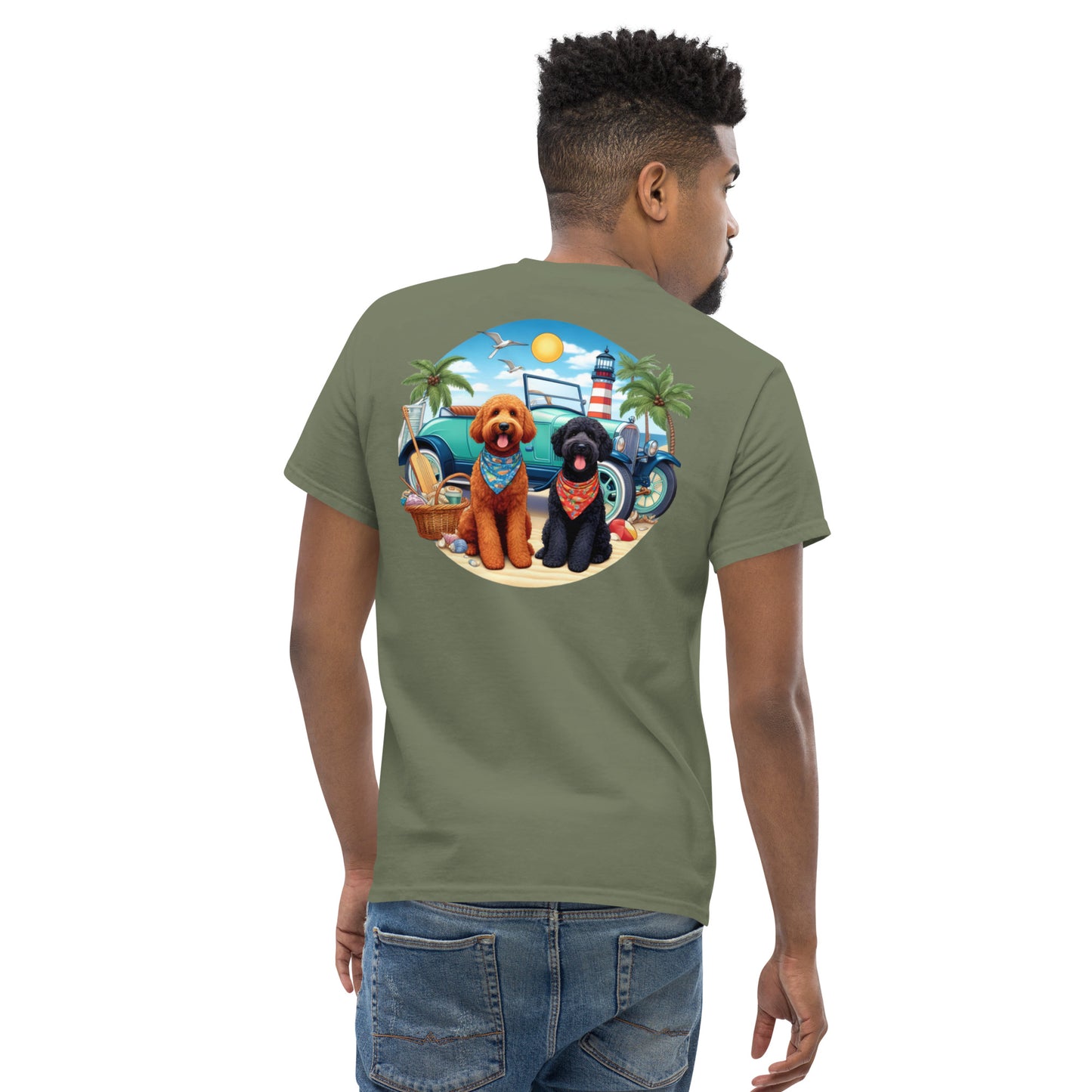 Doodles Antique Car on Beach -  Men's Classic Gildan T Shirt