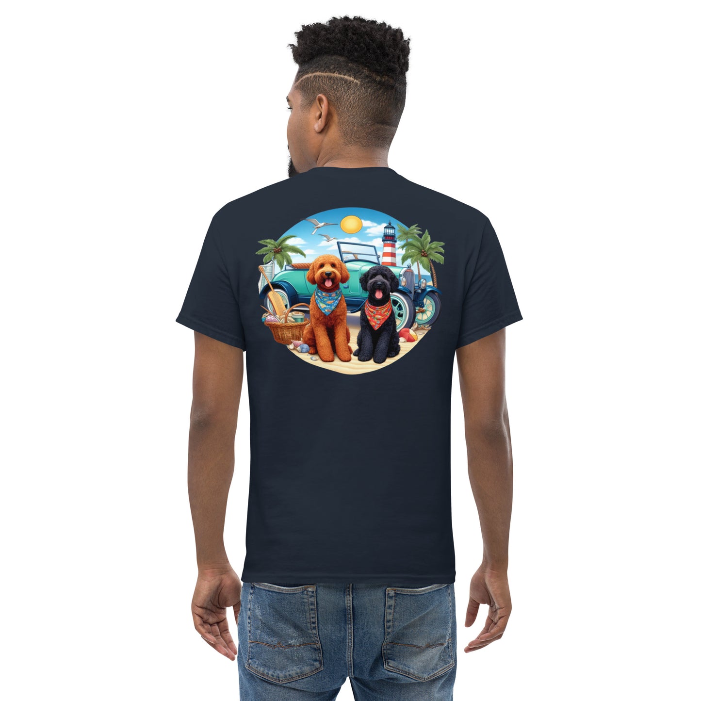 Doodles Antique Car on Beach -  Men's Classic Gildan T Shirt