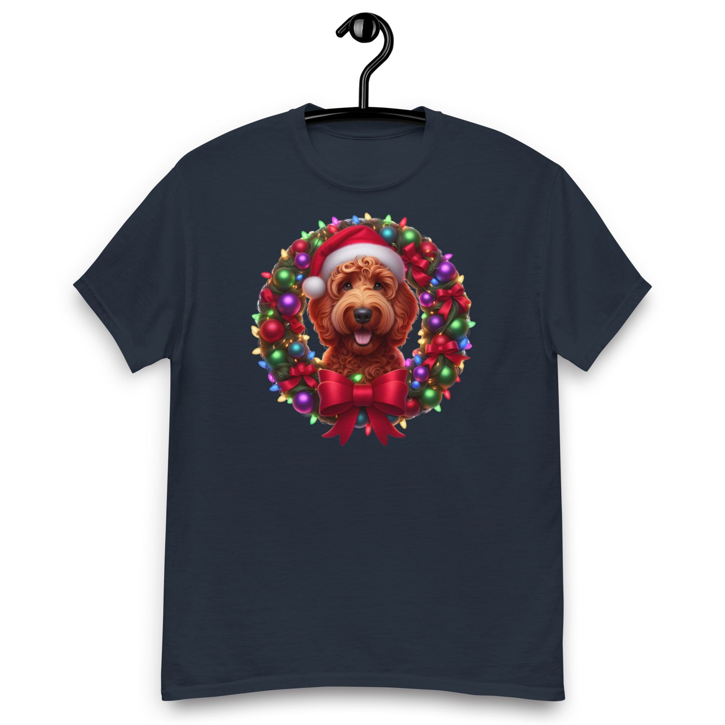 Red Christmas Doodle Wreath - Adult Unisex Classic Gildan T Shirt