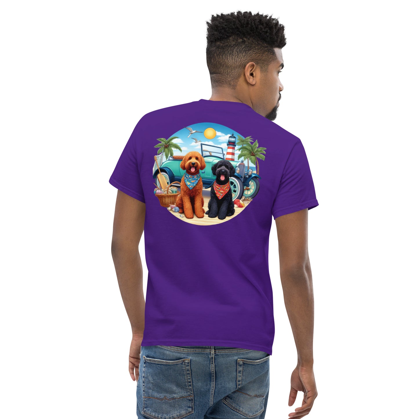 Doodles Antique Car on Beach -  Men's Classic Gildan T Shirt