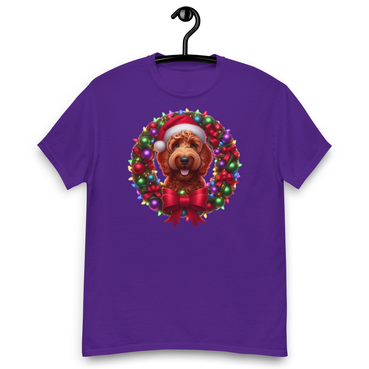 Red Christmas Doodle Wreath - Adult Unisex Classic Gildan T Shirt