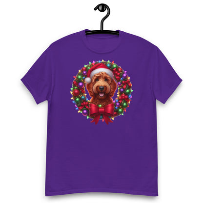 Red Christmas Doodle Wreath - Adult Unisex Classic Gildan T Shirt