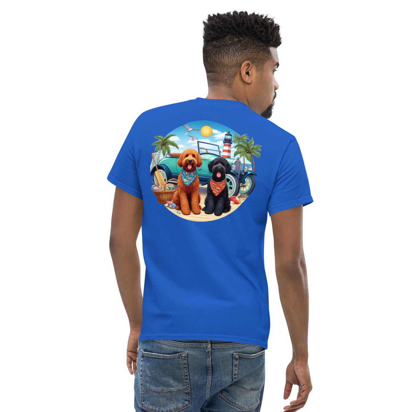 Doodles Antique Car on Beach -  Men's Classic Gildan T Shirt