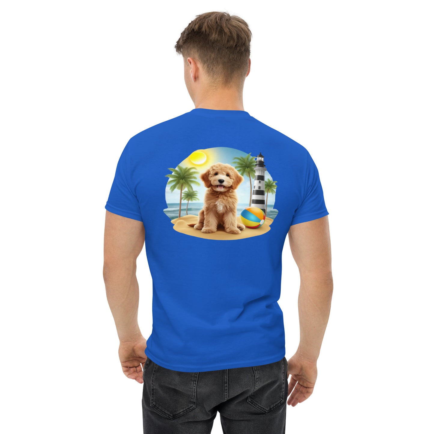 Doodle on Beach with Lighthouse - Men's Classic Gildan T Shirt