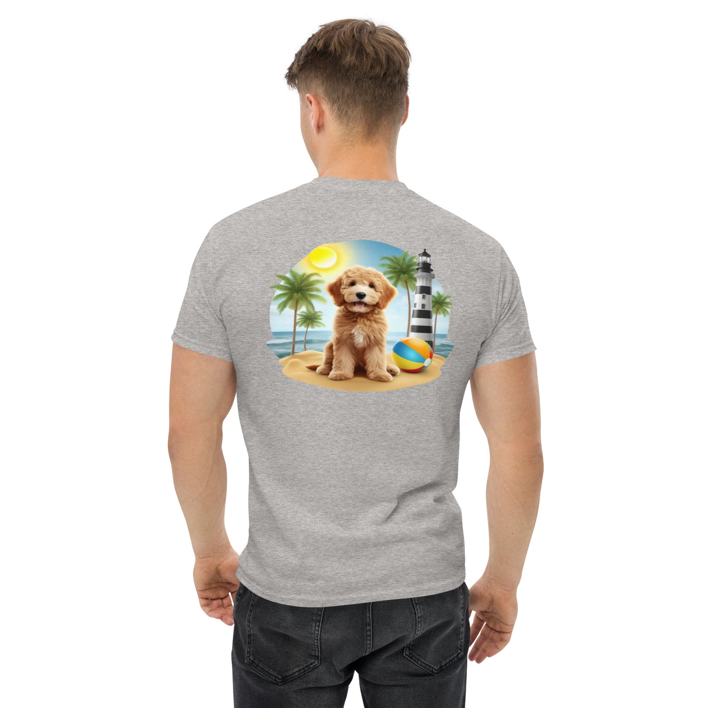 Doodle on Beach with Lighthouse - Men's Classic Gildan T Shirt