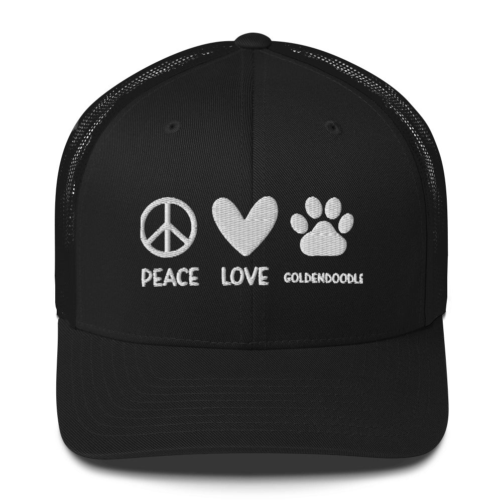 Peace Love Goldendoodle Embroidered Trucker Cap