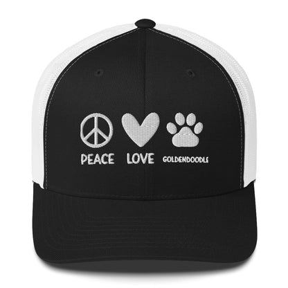 Peace Love Goldendoodle Embroidered Trucker Cap