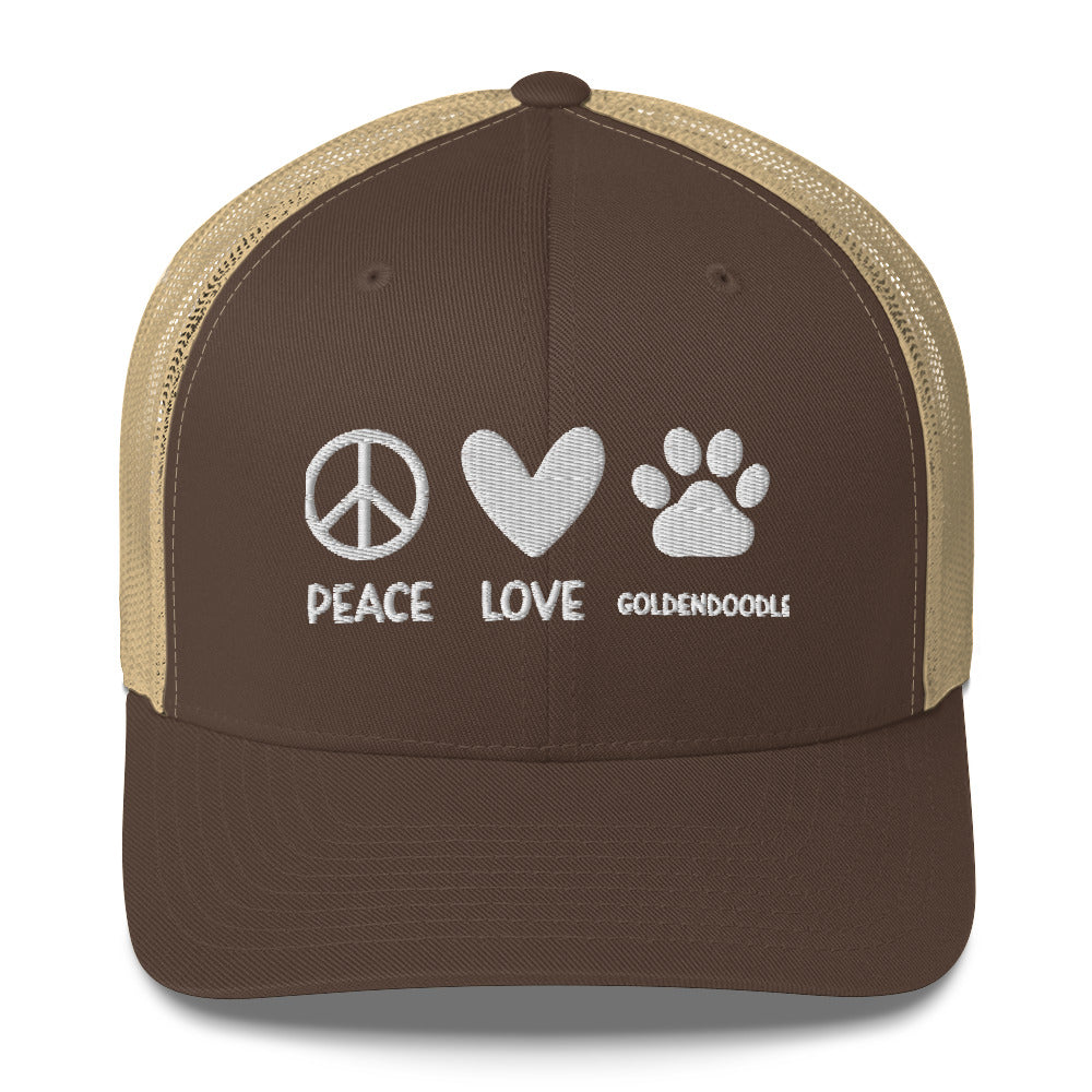 Peace Love Goldendoodle Embroidered Trucker Cap