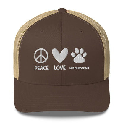 Peace Love Goldendoodle Embroidered Trucker Cap