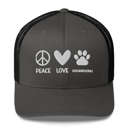 Peace Love Goldendoodle Embroidered Trucker Cap