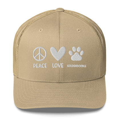 Peace Love Goldendoodle Embroidered Trucker Cap