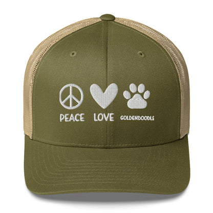 Peace Love Goldendoodle Embroidered Trucker Cap