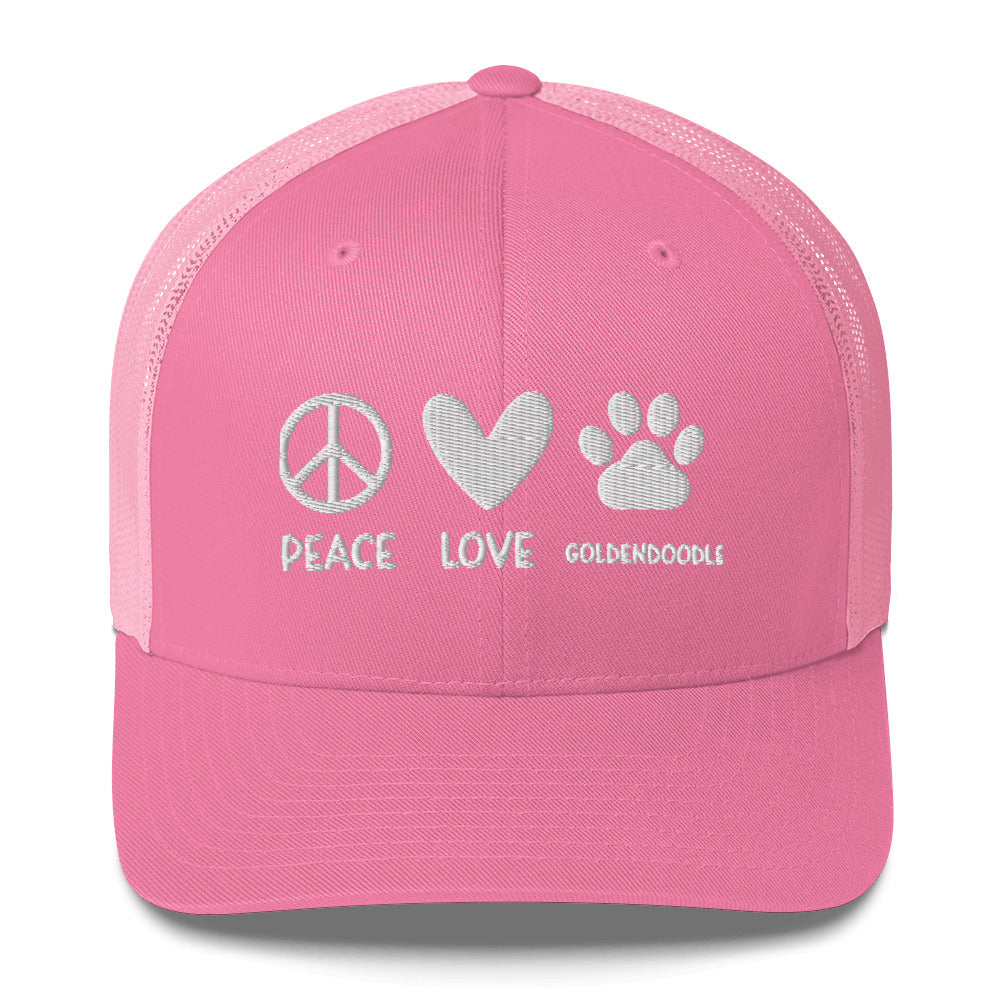 Peace Love Goldendoodle Embroidered Trucker Cap