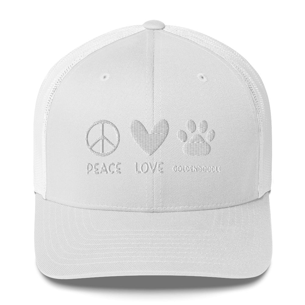 Peace Love Goldendoodle Embroidered Trucker Cap