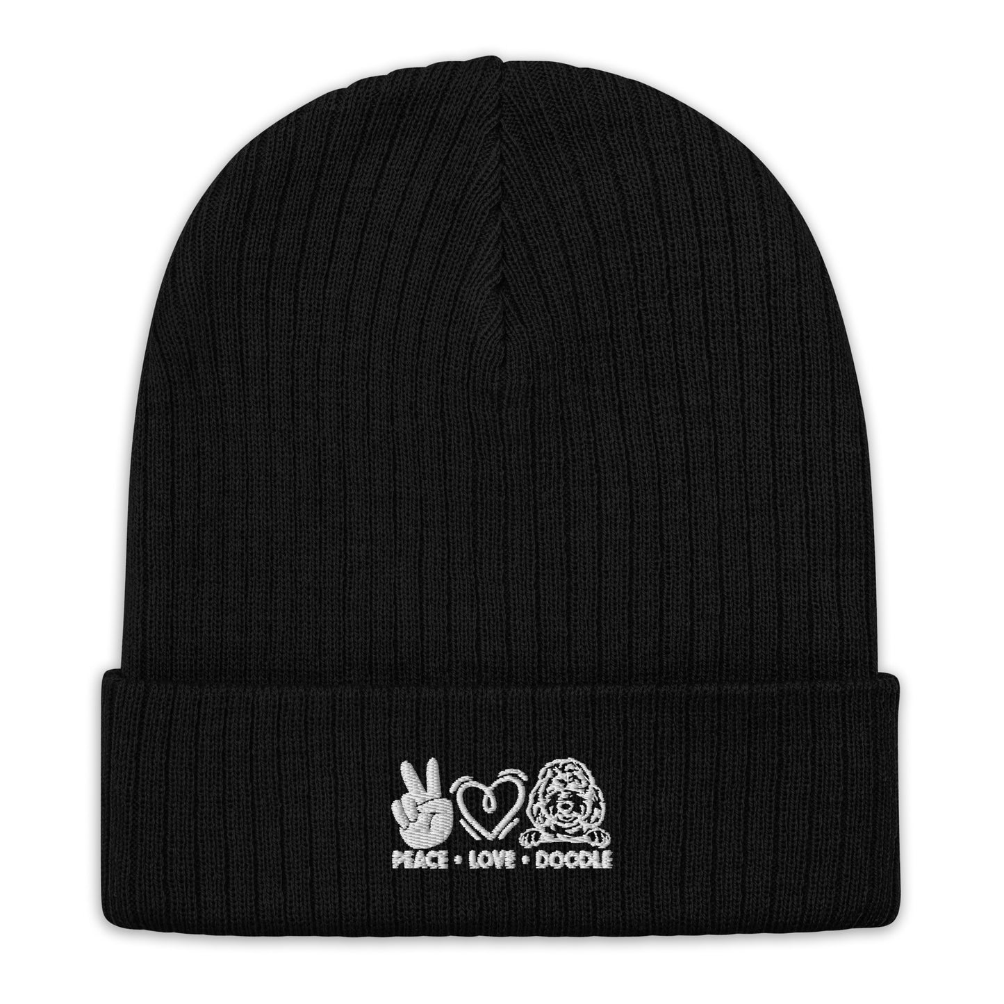 Peace Love Doodle Ribbed Knit Beanie