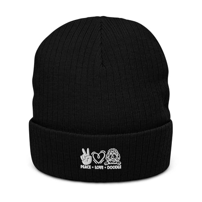 Peace Love Doodle Ribbed Knit Beanie