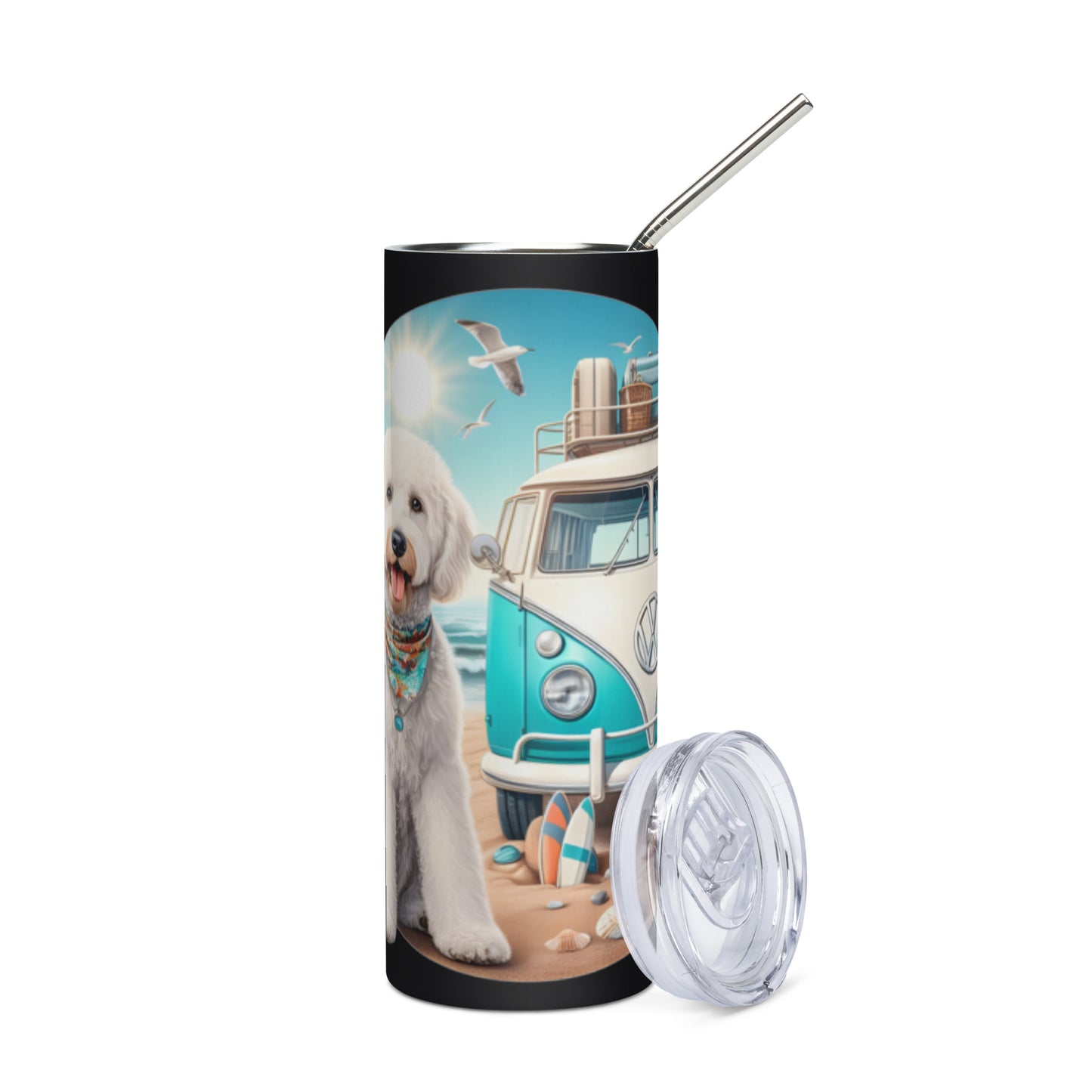 White Doodle VW Bus Stainless Steel Tumbler