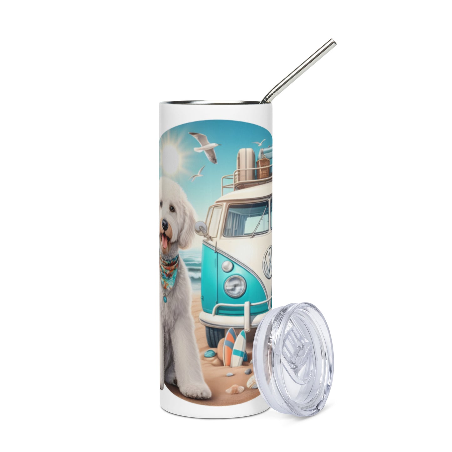 White Doodle VW Bus Stainless Steel Tumbler