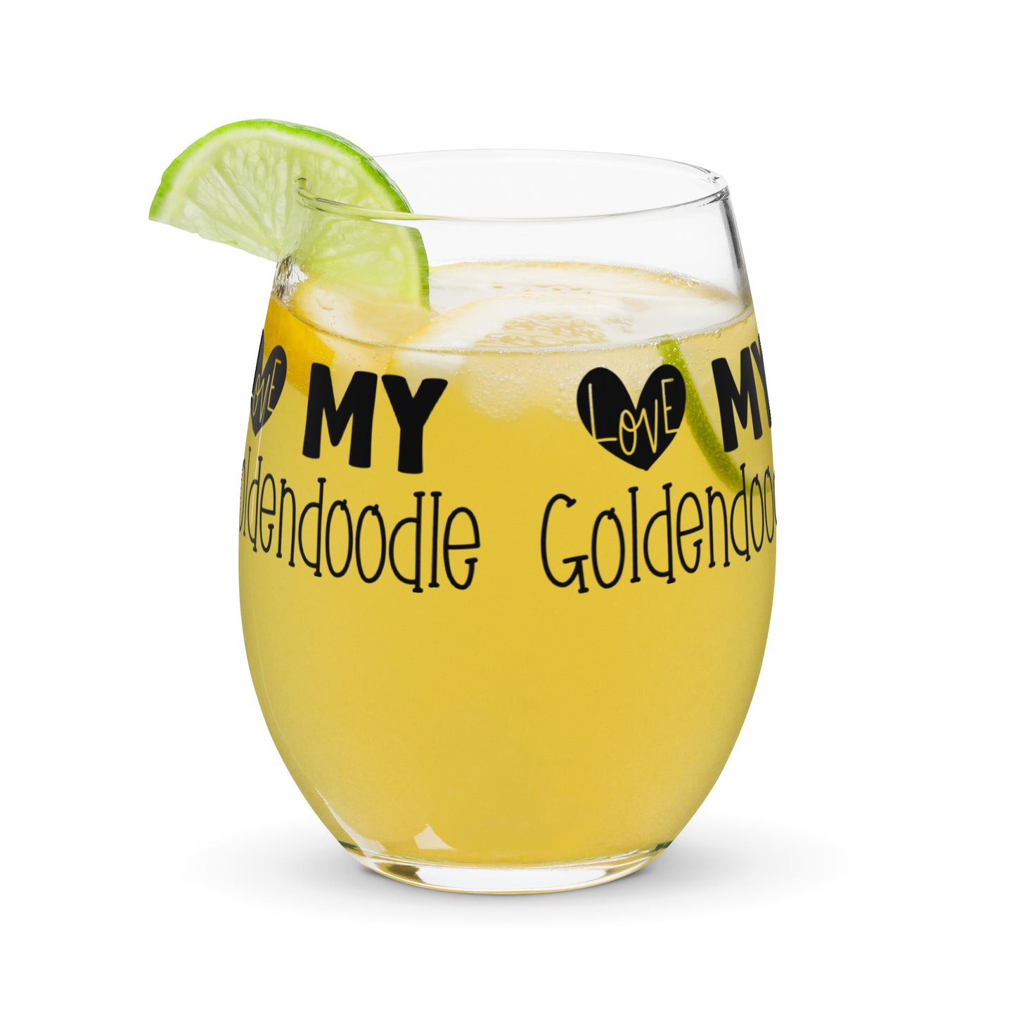 Love my Goldendoodle Stemless Wine Glass