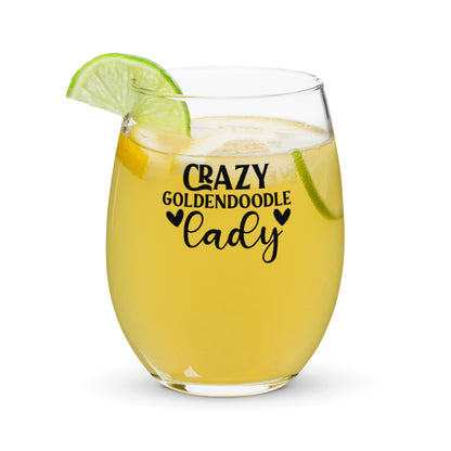 Crazy Goldendoodle Lady Stemless Wine Glass