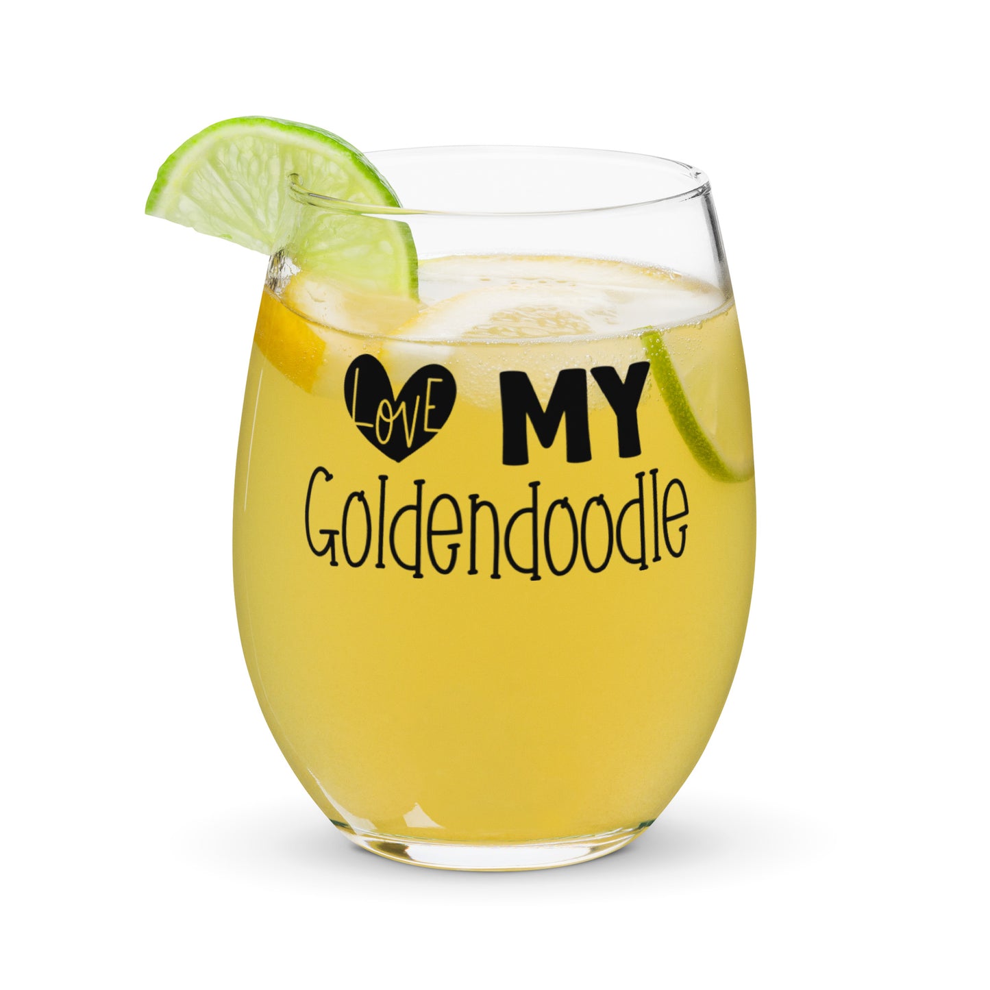 Love my Goldendoodle Stemless Wine Glass