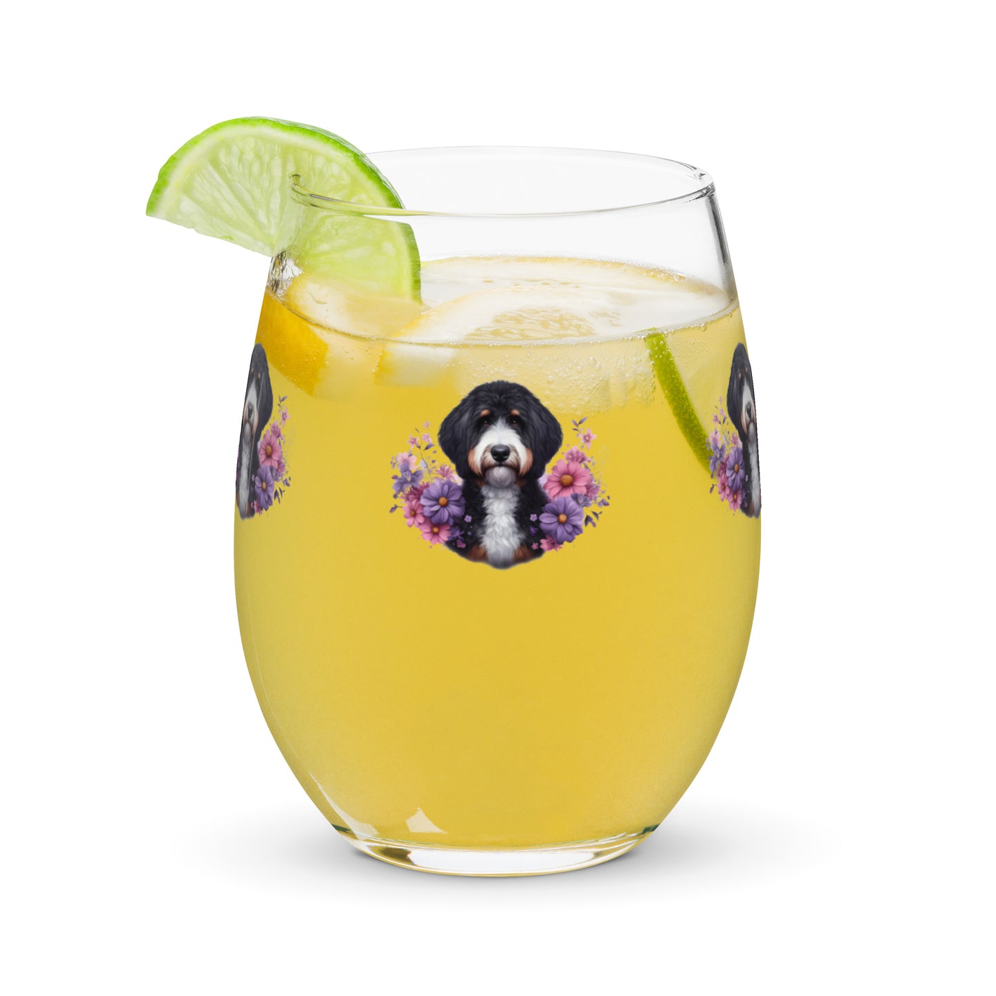 Bernedoodle Stemless Wine Glass