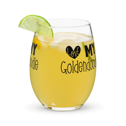 Love my Goldendoodle Stemless Wine Glass