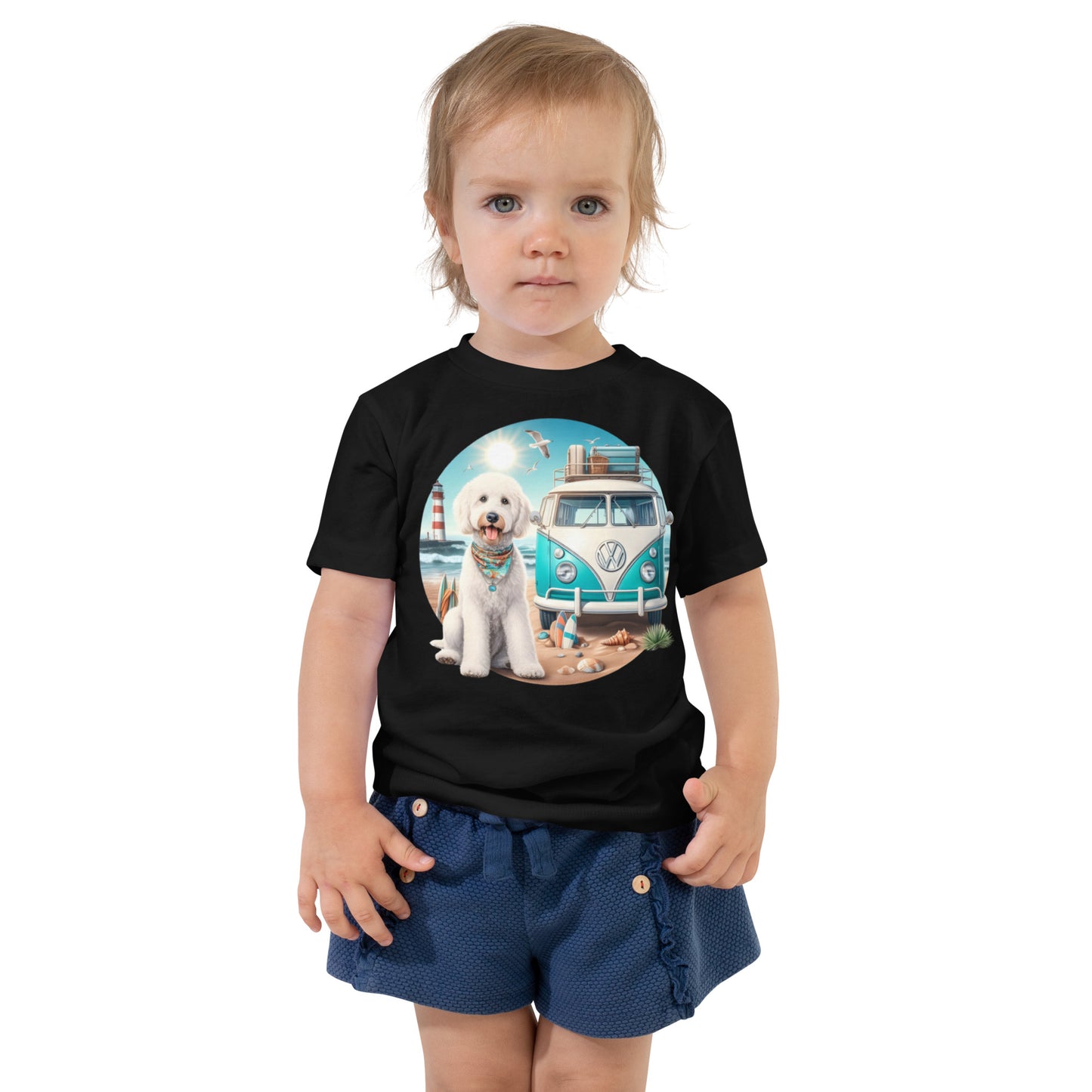 White Doodle VW Bus Toddler Short Sleeve Tee