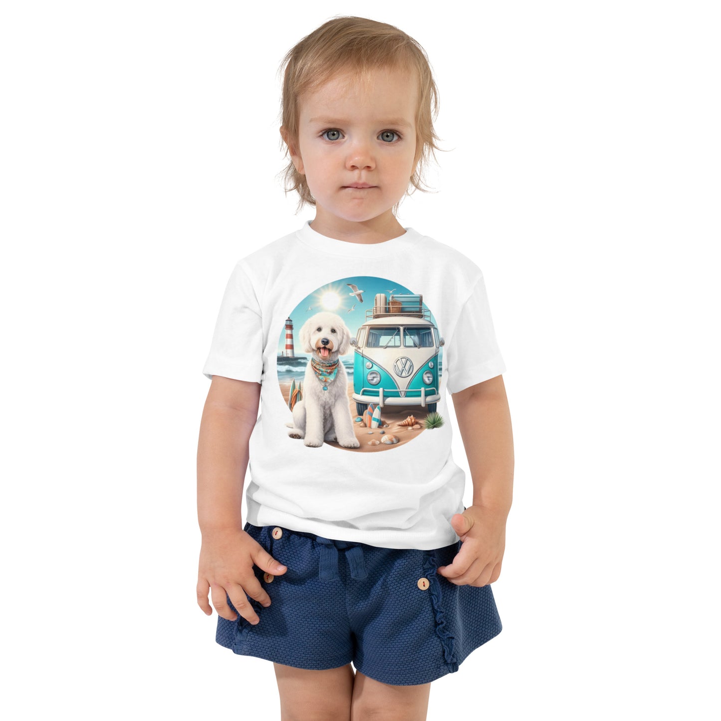 White Doodle VW Bus Toddler Short Sleeve Tee