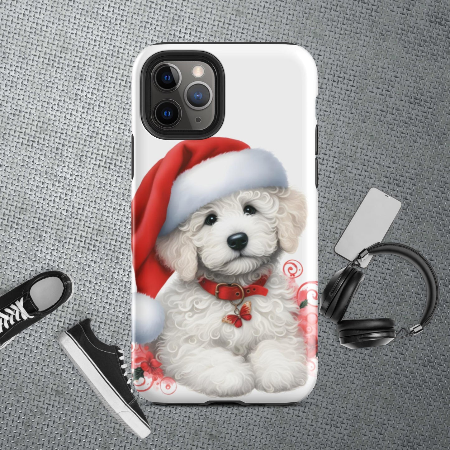 White Christmas Doodle Puppy Tough Case for iPhone®