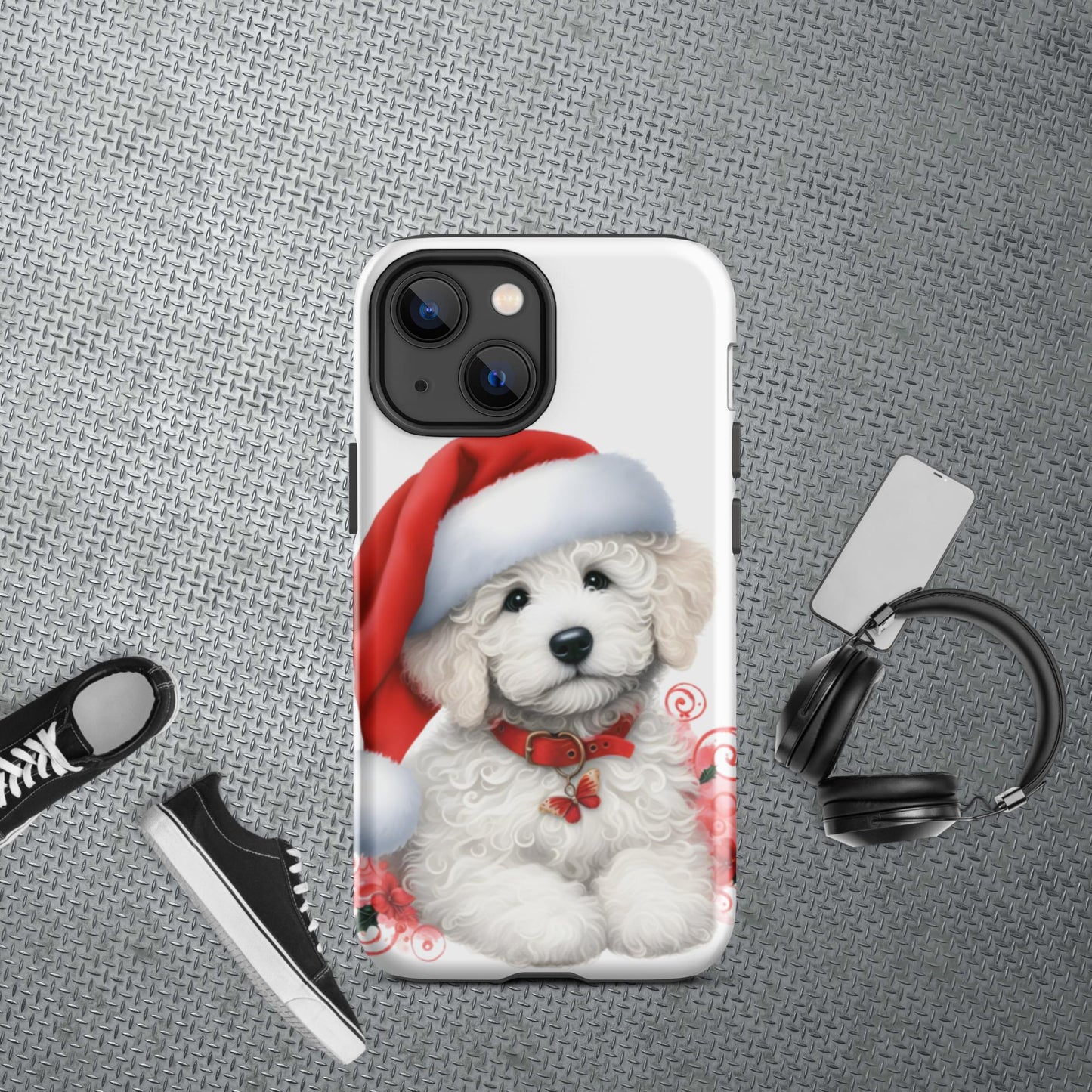 White Christmas Doodle Puppy Tough Case for iPhone®