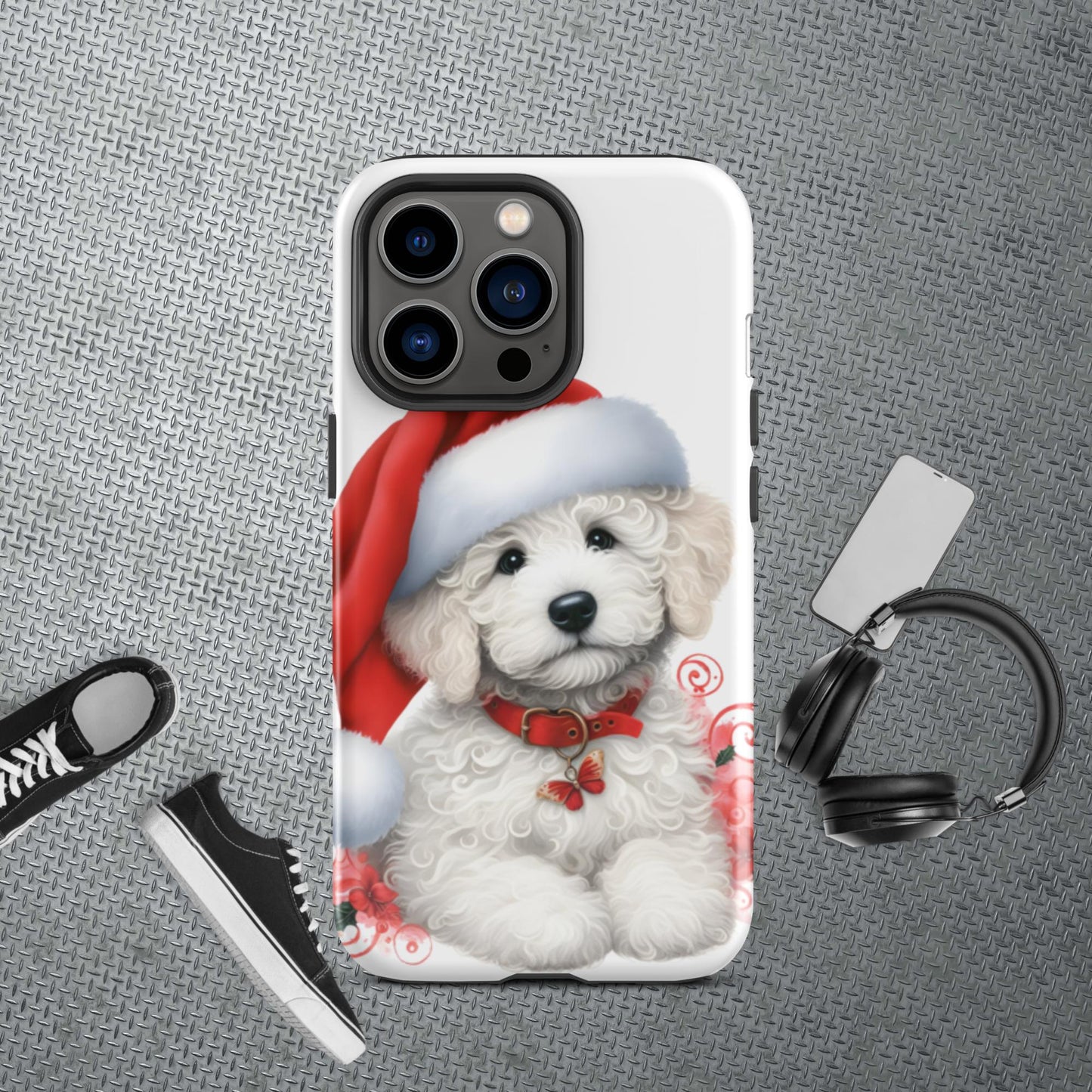 White Christmas Doodle Puppy Tough Case for iPhone®