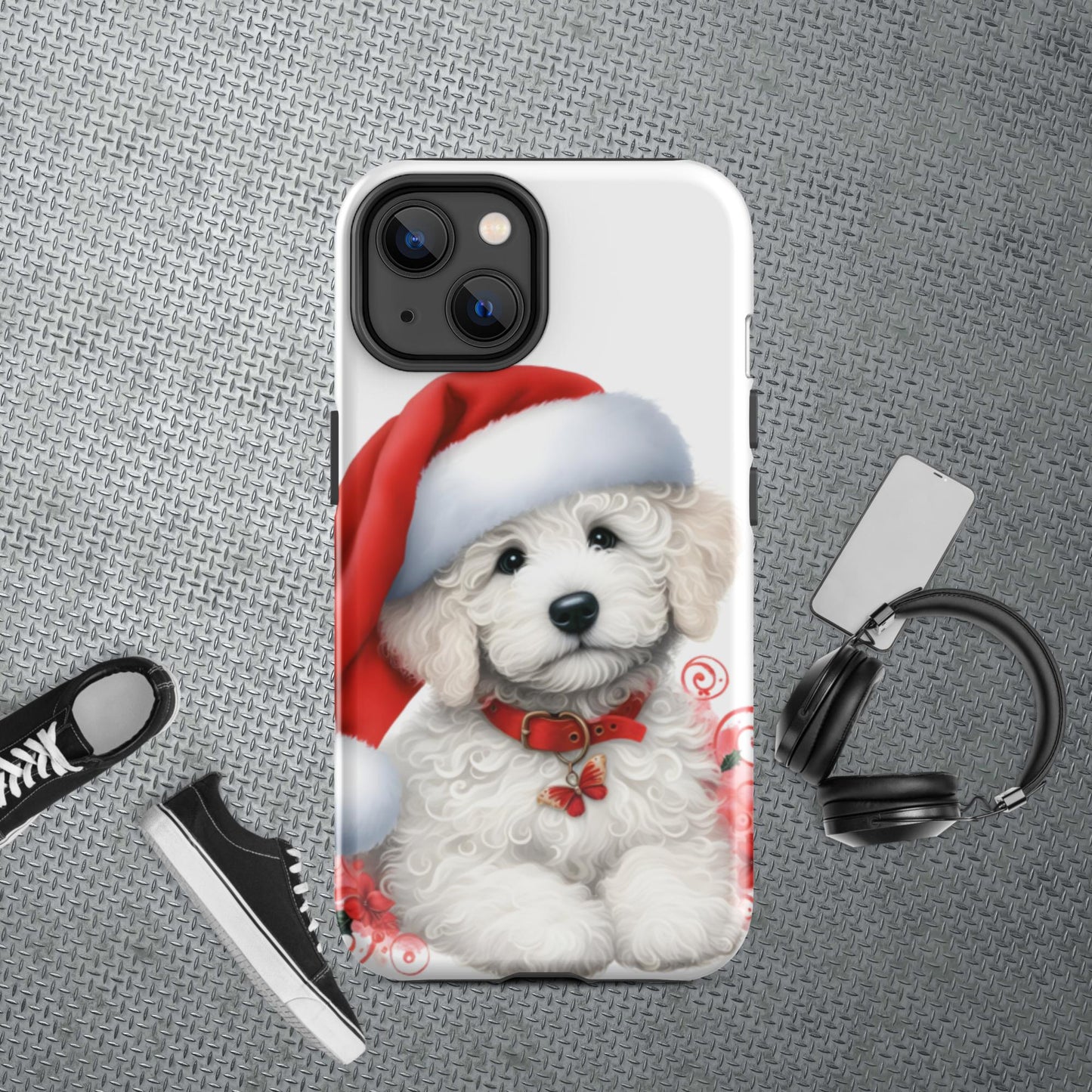 White Christmas Doodle Puppy Tough Case for iPhone®