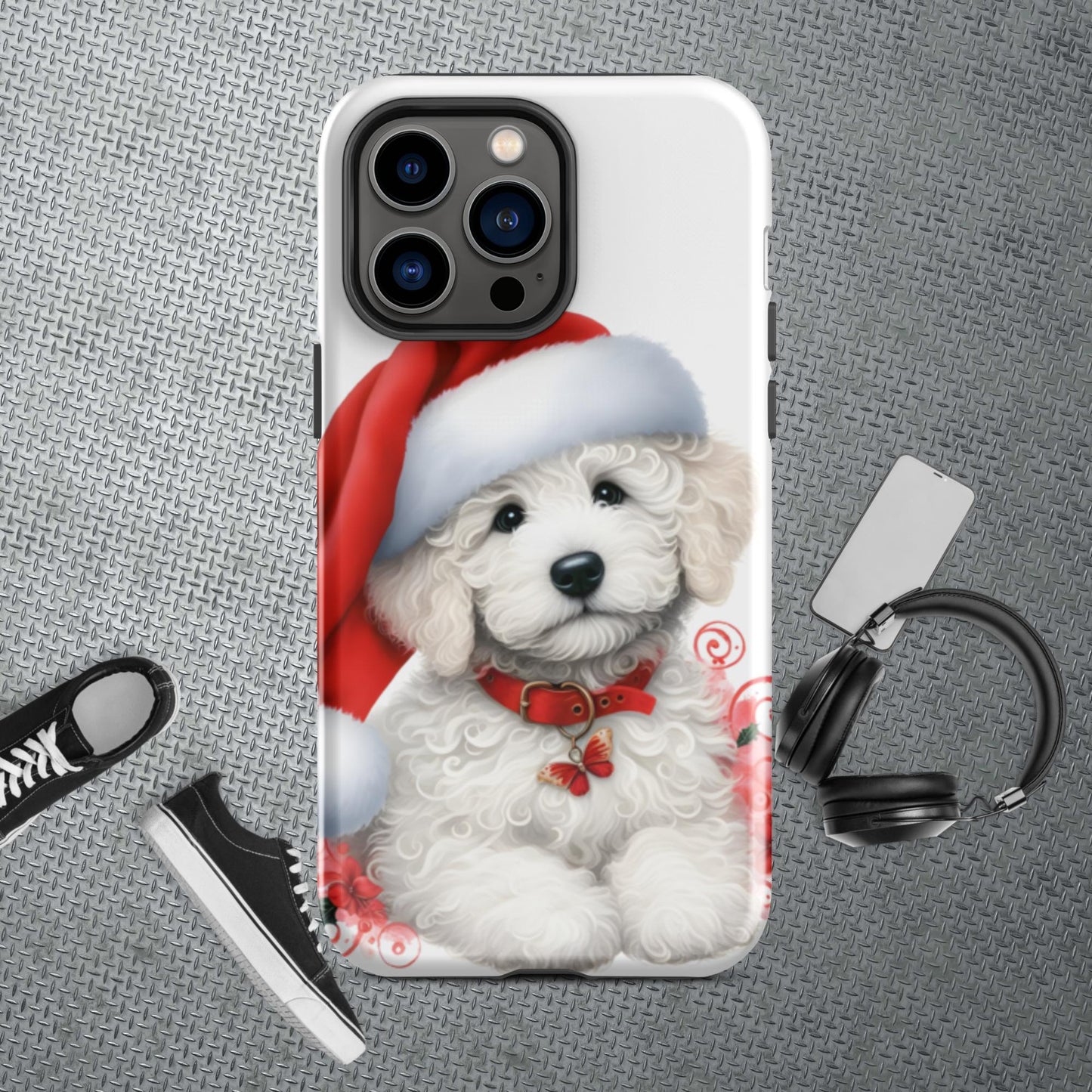 White Christmas Doodle Puppy Tough Case for iPhone®