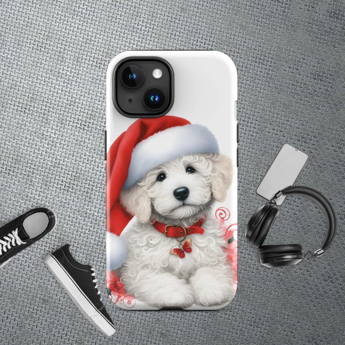 White Christmas Doodle Puppy Tough Case for iPhone®