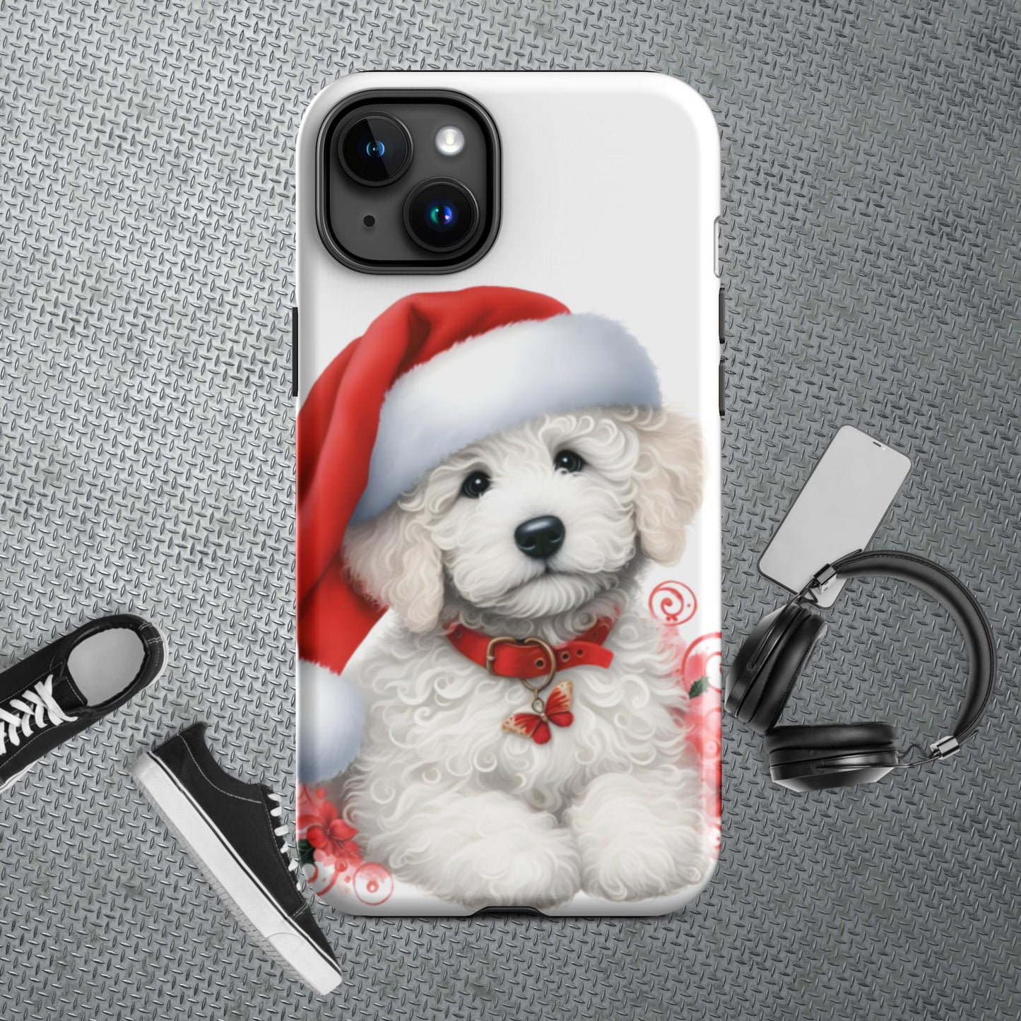 White Christmas Doodle Puppy Tough Case for iPhone®