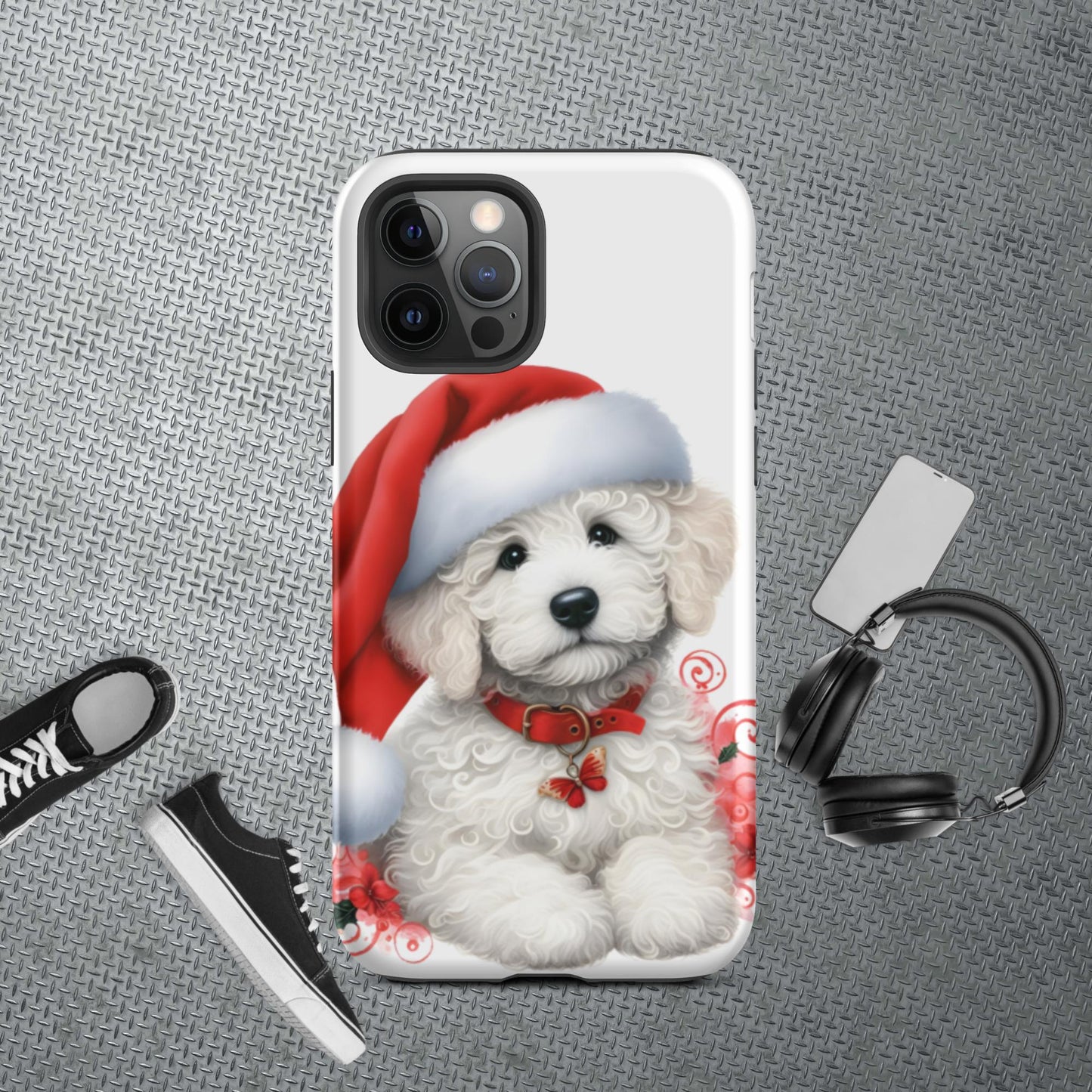 White Christmas Doodle Puppy Tough Case for iPhone®