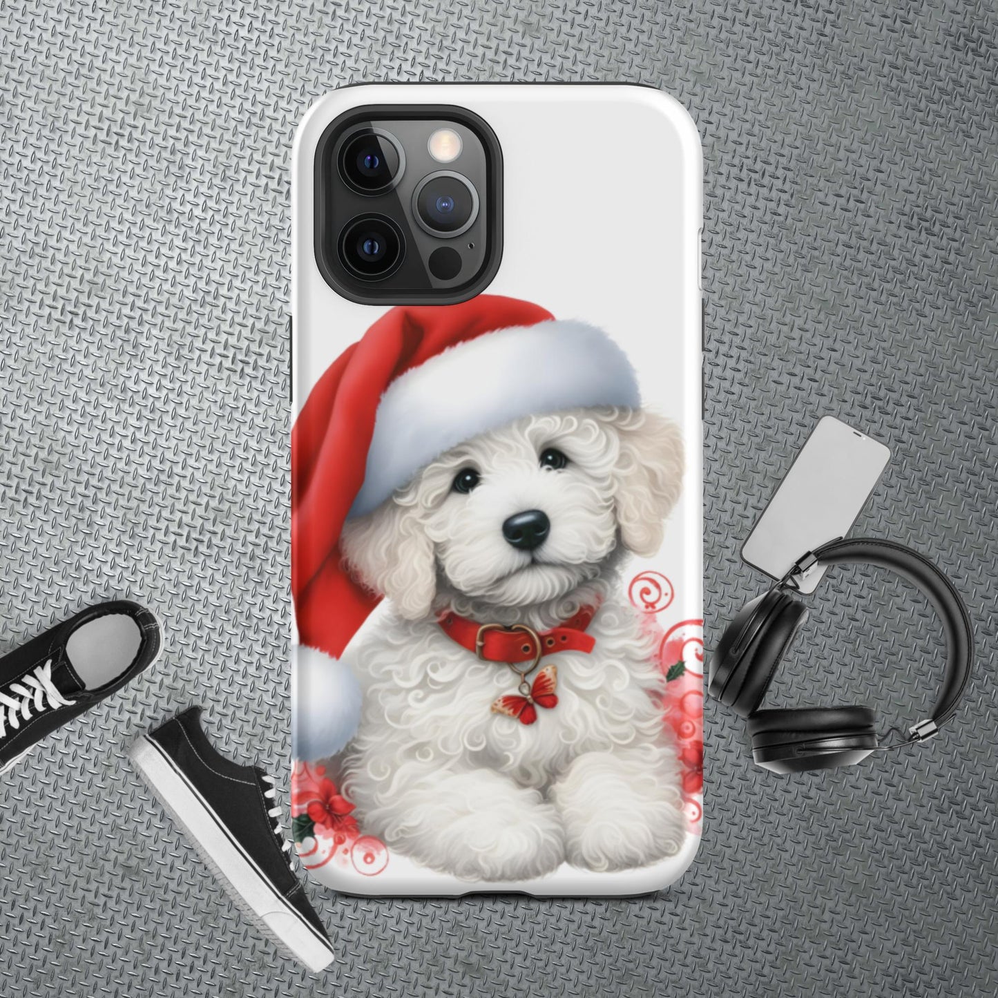 White Christmas Doodle Puppy Tough Case for iPhone®