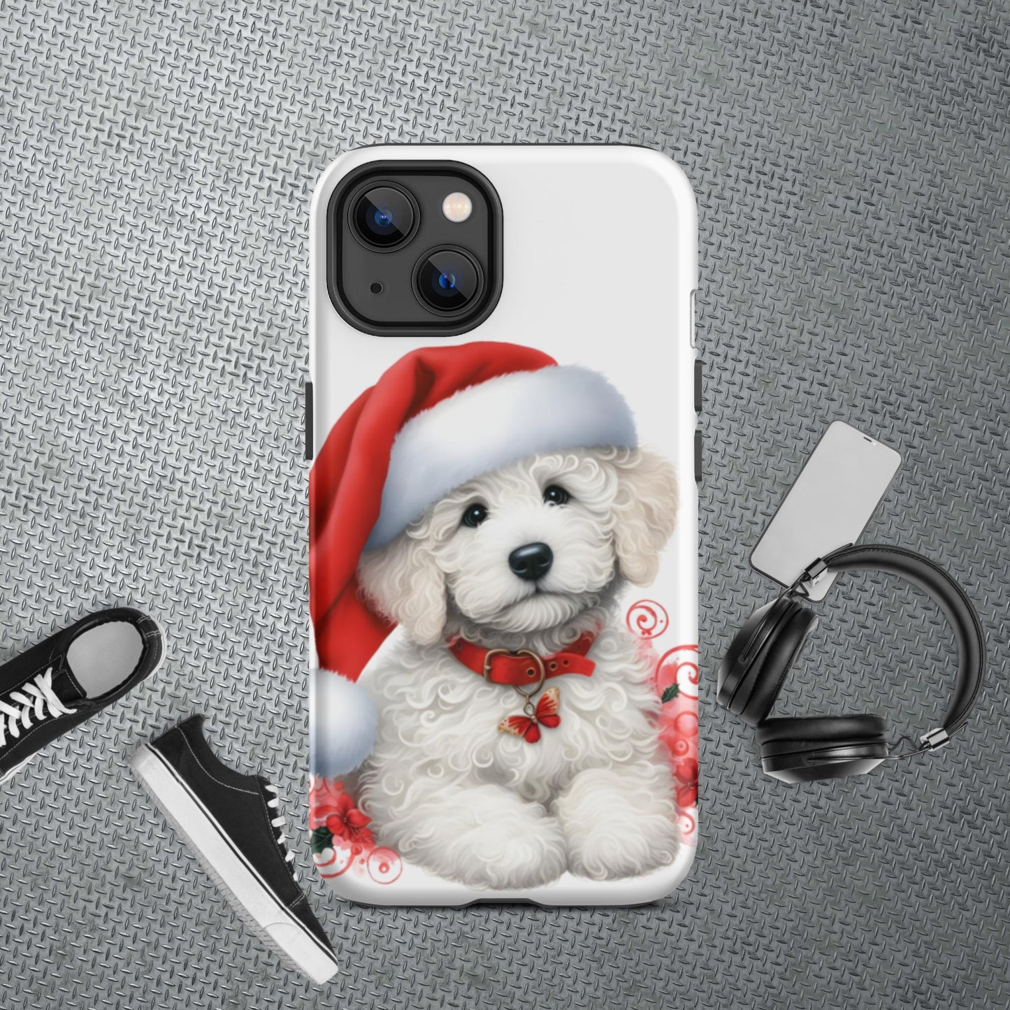 White Christmas Doodle Puppy Tough Case for iPhone®