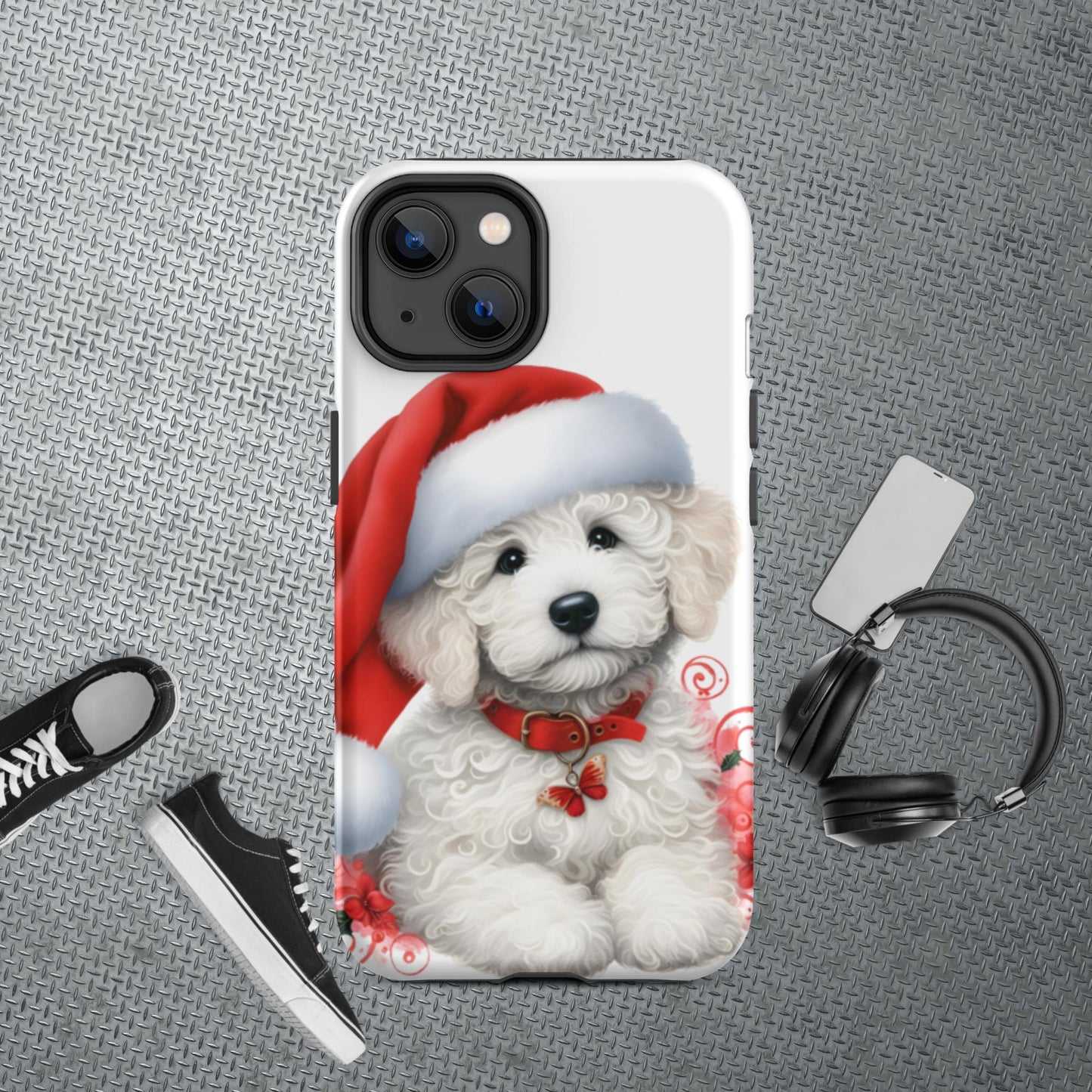 White Christmas Doodle Puppy Tough Case for iPhone®